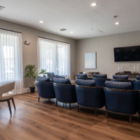 a movie theater with lounge seating